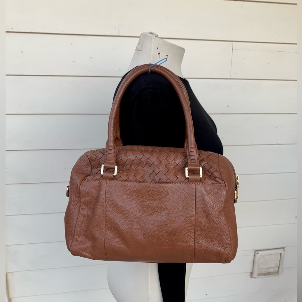 Cole Haan Buttery Leather Coñac Brown Bag Hobo Purse Woven Sam Shoulder Tan - Picture 5 of 5